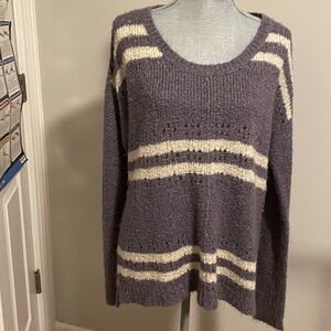 Sun & Shadow Purplish grey and Cream Striped Sweater